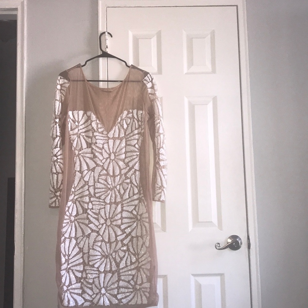Mini Nude & White Sequin & Mesh Dress